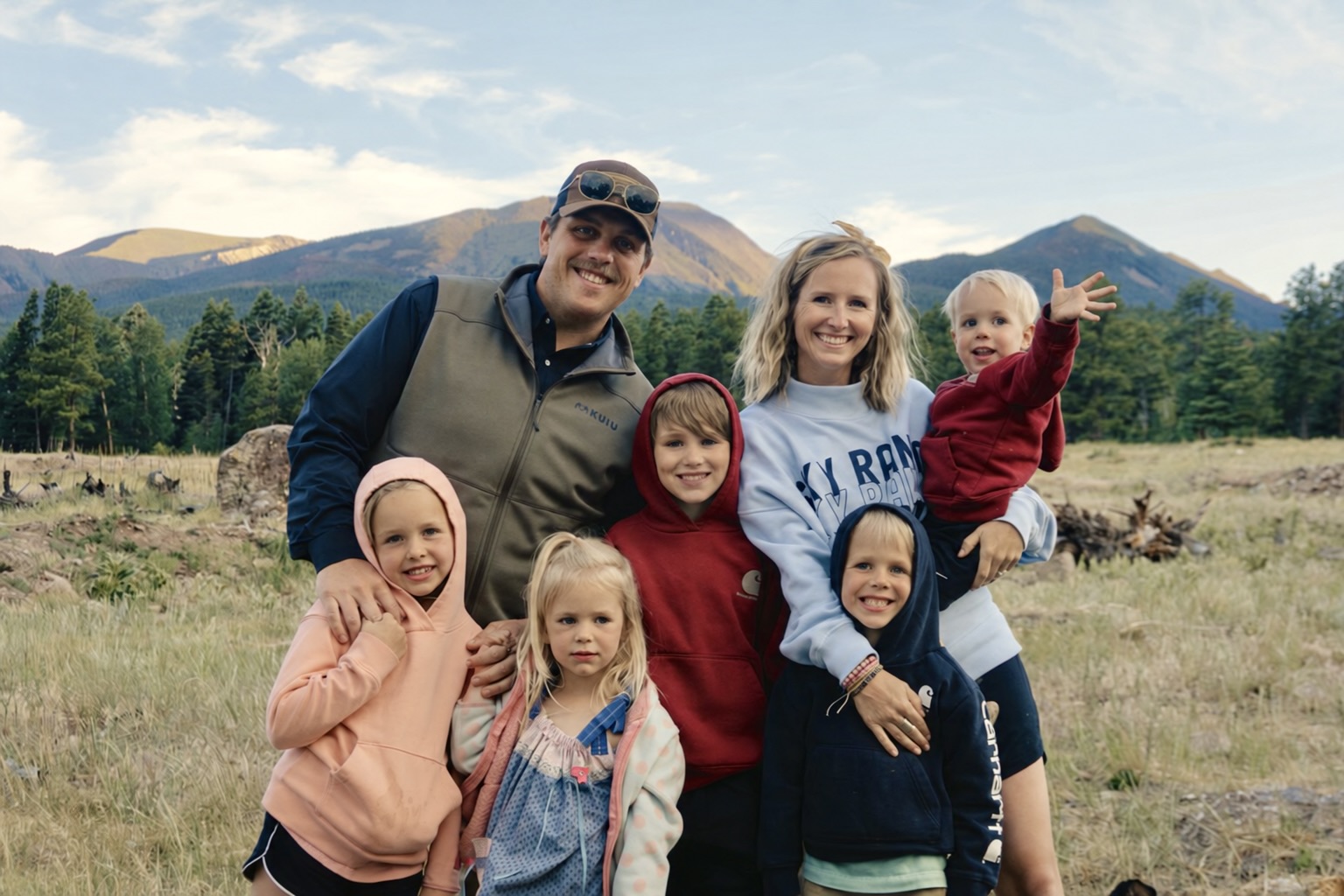 Justin Young with his wife and five kids